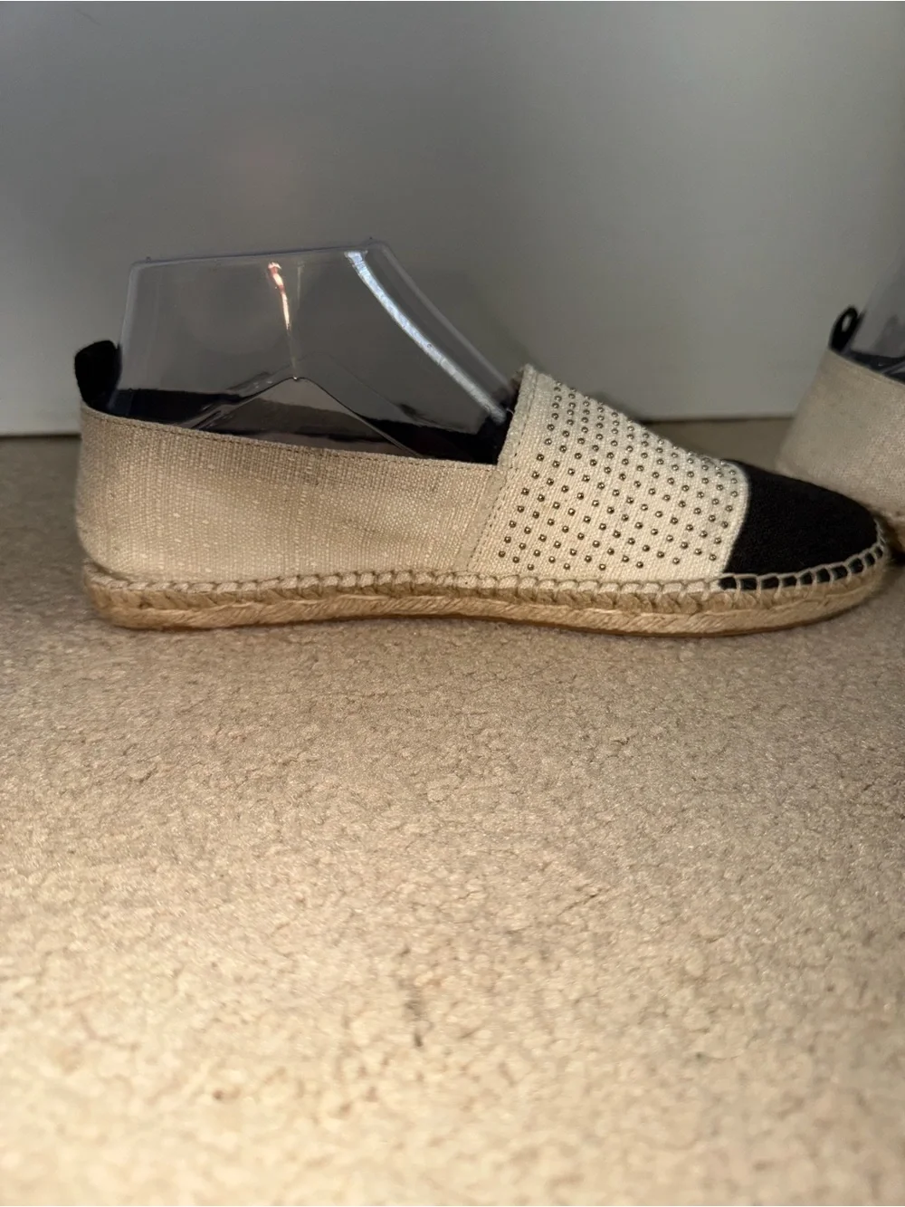 Rebecca Minkoff Espadrille Flats 8.5 Black Cream Studded Slip On Shoes